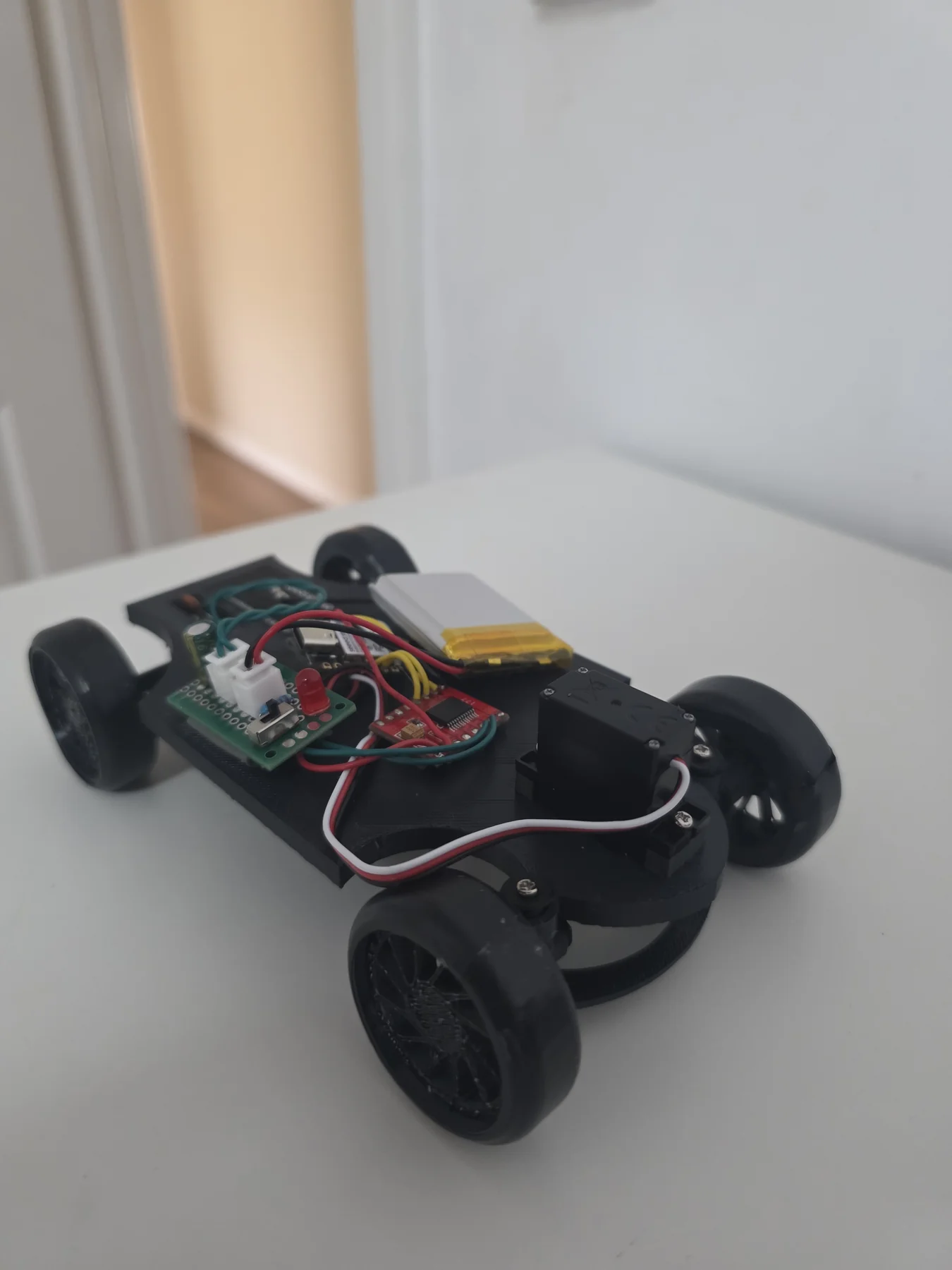 Three-quarter view of RC car